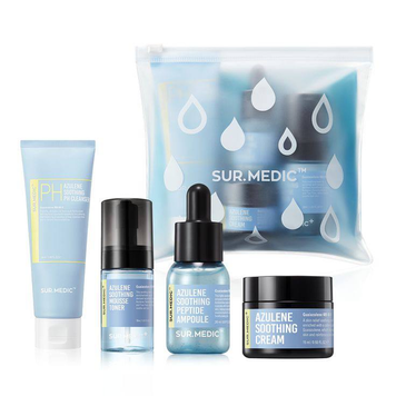 Заспокійливий travel-набір з азуленом SUR.MEDIC+ AZULENE TRIAL KIT, 50 мл,30 мл,20 мл,15 мл