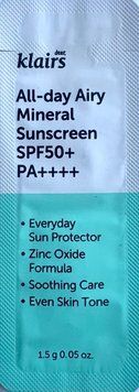 Мінеральний сонцезахисний крем DEAR, KLAIRS All-day Airy Mineral Sunscreen пробник
